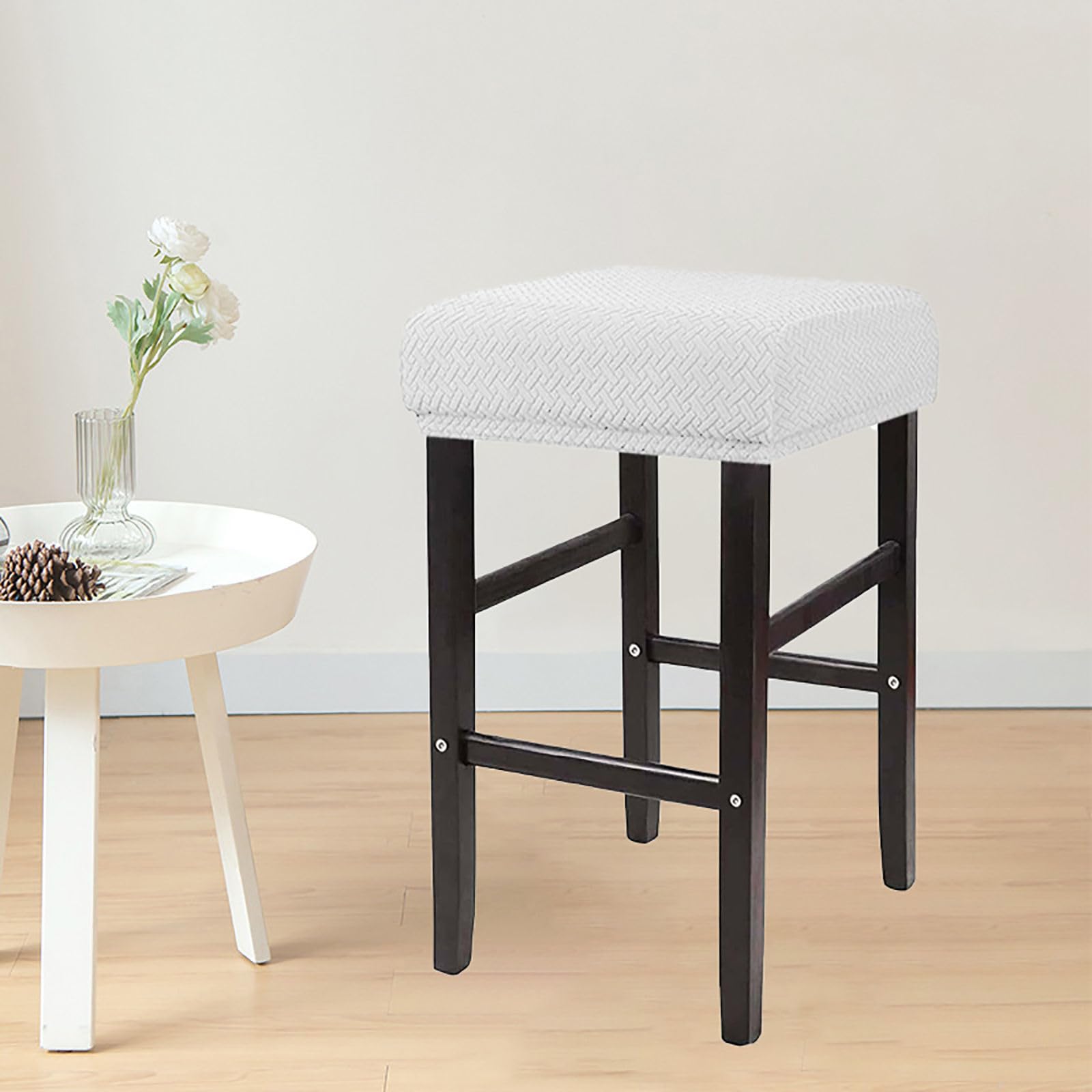 ZRCYXDW Stretch Bar Stool Covers, Rectangle Bar Stool Chair Covers Soft with Elastic Bottom Removable Washable Barstool Covers for Cafe Kitchen-White-Set of 2