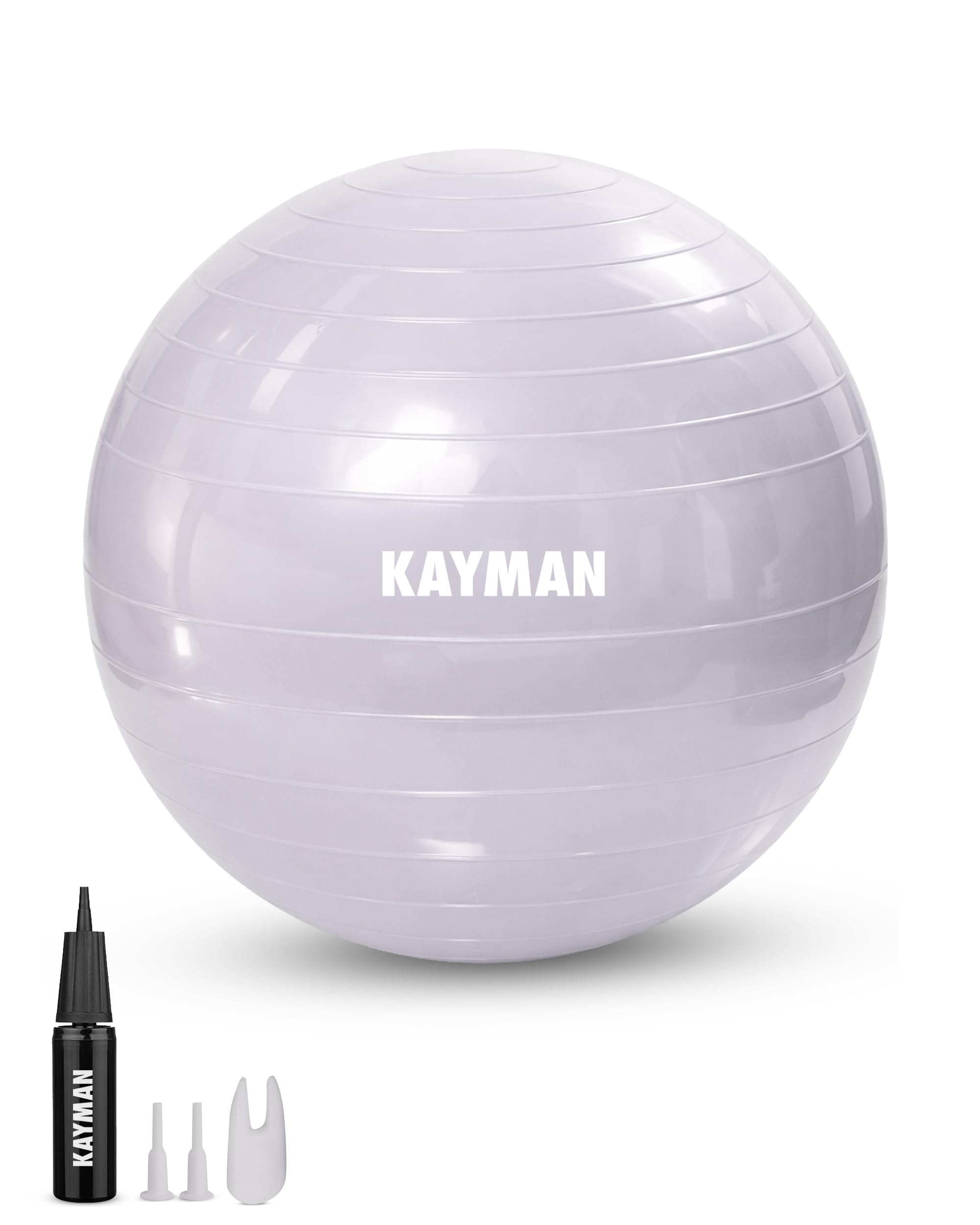 KAYMAN Exercise Ball - Anti-Burst System, Non-Slip Rings, Durable Material, Easy to Inflate, Perfect for Yoga, Pilates, Fitness, Balance Training, Gym, and Home Workouts (Lavender Mist, 55cm)