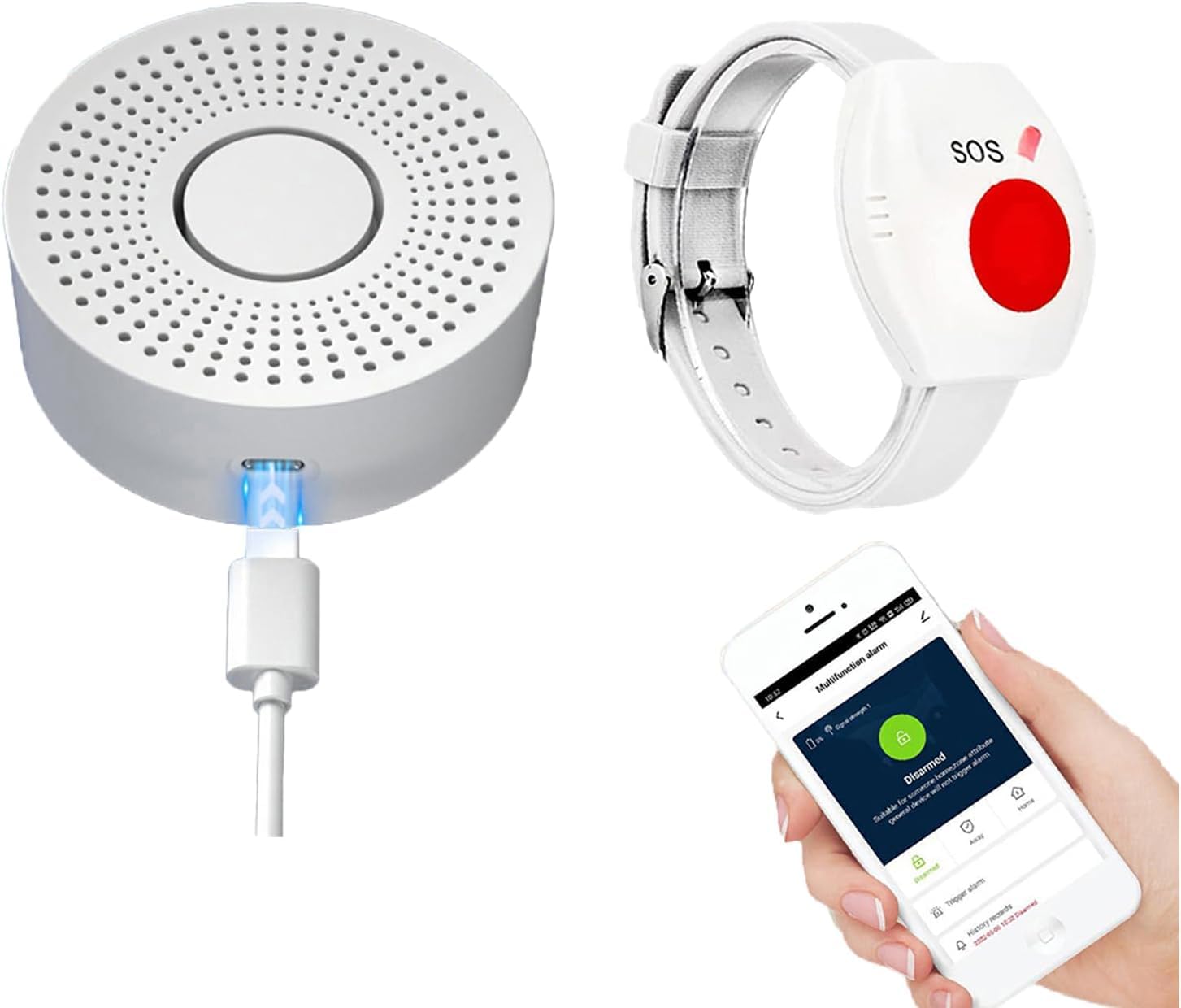 WiFi Alarm for Elderly/Patient/Disabilities, Personal Help Alert Panic Button Caregiver Pager System 1 Recever 1 Bracelet Call Button