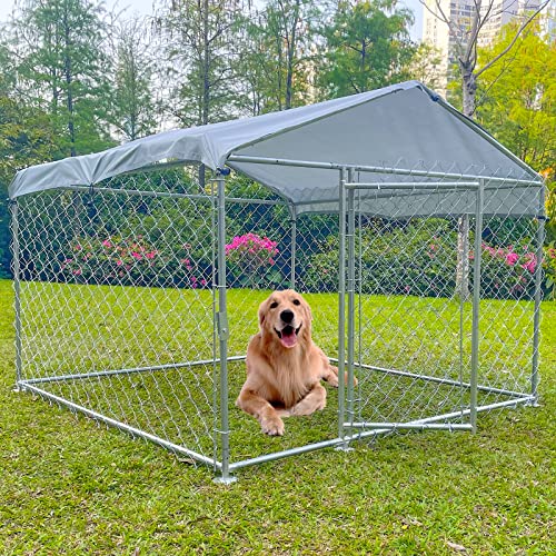 Outdoor-Dog-Kennel-with-Roof-Large-Dog-House-Pen-Enclosure-Heavy-Duty-Chain-Link-Dog-Kennel-with-Metal-Gate-H3028 Outdoor Dog Kennel with Roof Large Dog House Pen Enclosure Heavy Duty Chain Link Dog Kennel with Metal Gate H3028