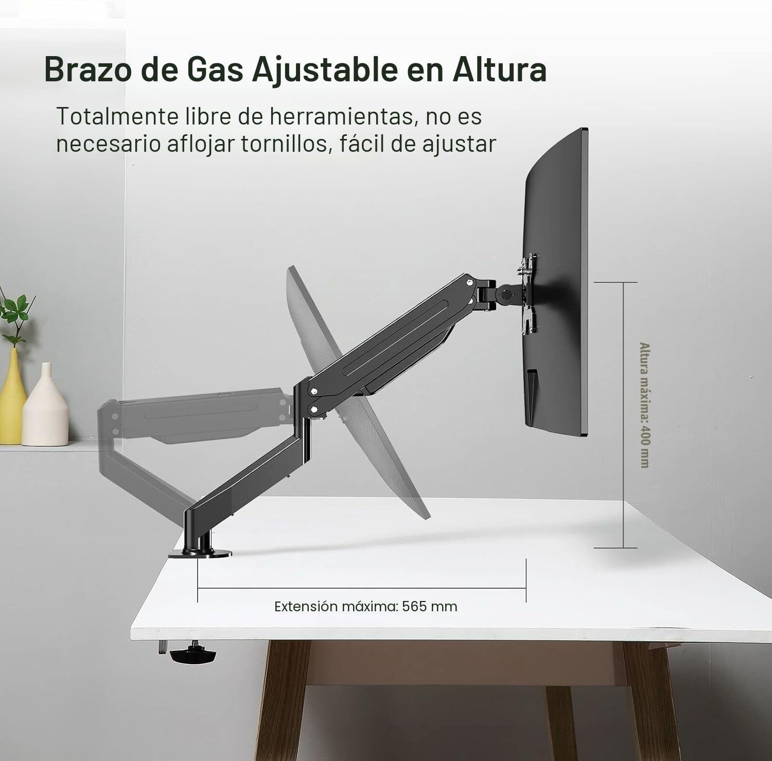 suptek Soporte de Resorte de Gas Totalmente Ajustable para monitores de 17-27 Pulgadas LCD/LED, Soporte VESA 75-100 mm Capacidad de Peso de hasta 6kg Soporte Monitor de PC MD8