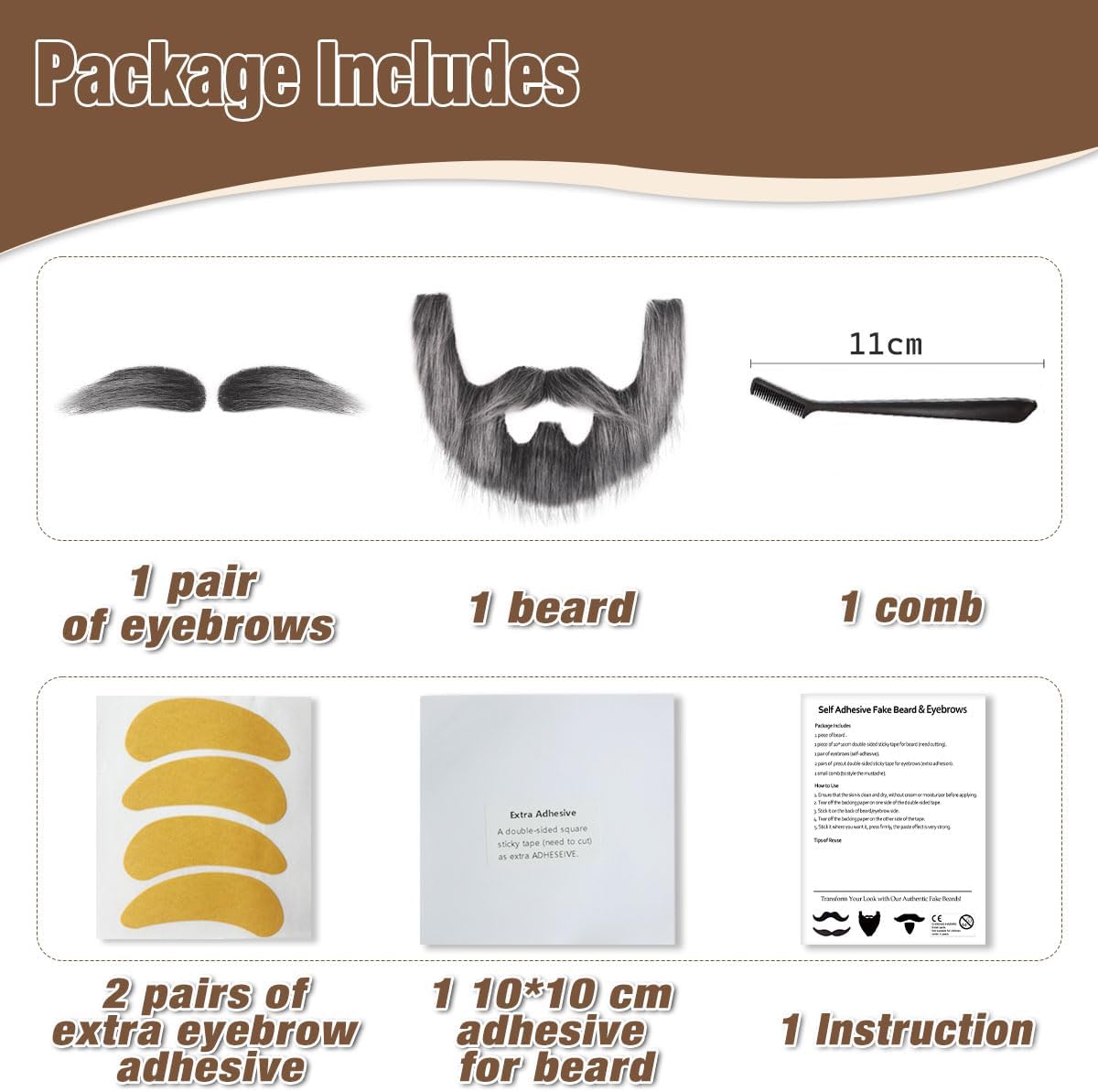 DIY Self Adhesive Fake Mustache Set Fake Beard Material Novelty Mustaches for Costume and Halloween Festival Party