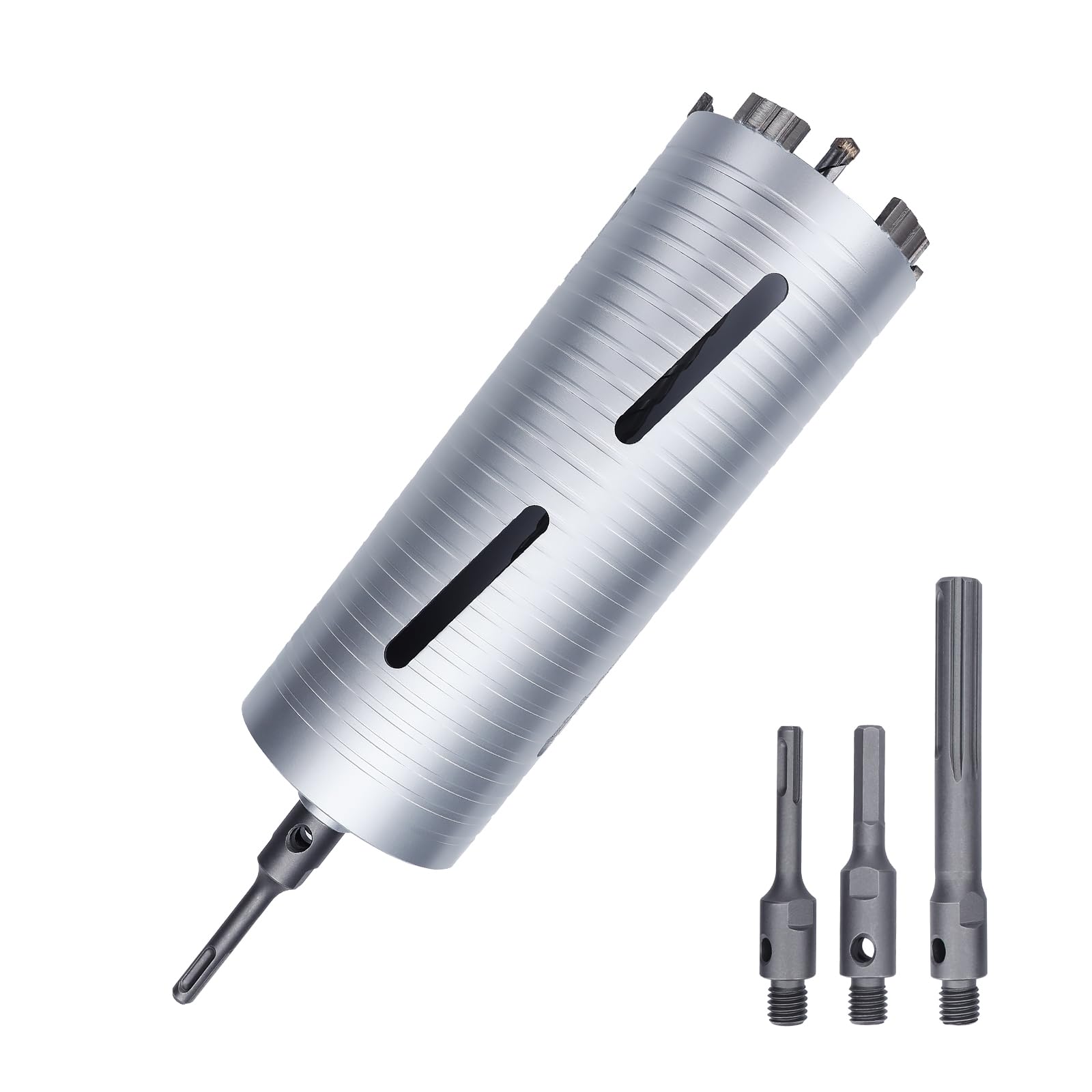 4 inch Diamond Dry Core Drill Bit, 10" Drilling Depth, 5/8"-11 Thread Core Drill Bit for Concrete Masonry Brick Block, Includes 3 Adapters SDS Plus,