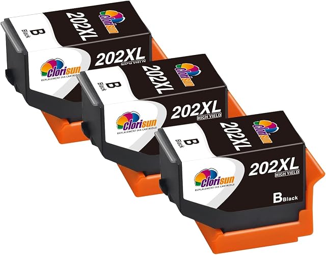 Clorisun 202XL Ink Cartridges for Epson 202 XL 202XL Black Ink Cartridges for Epson Expression premium XP-6105 XP-6100 XP-6005 XP-6000 XP-6001 XP6105 XP 6000 XP6100 XP 6005 XP 6001 Printer(3 Black)