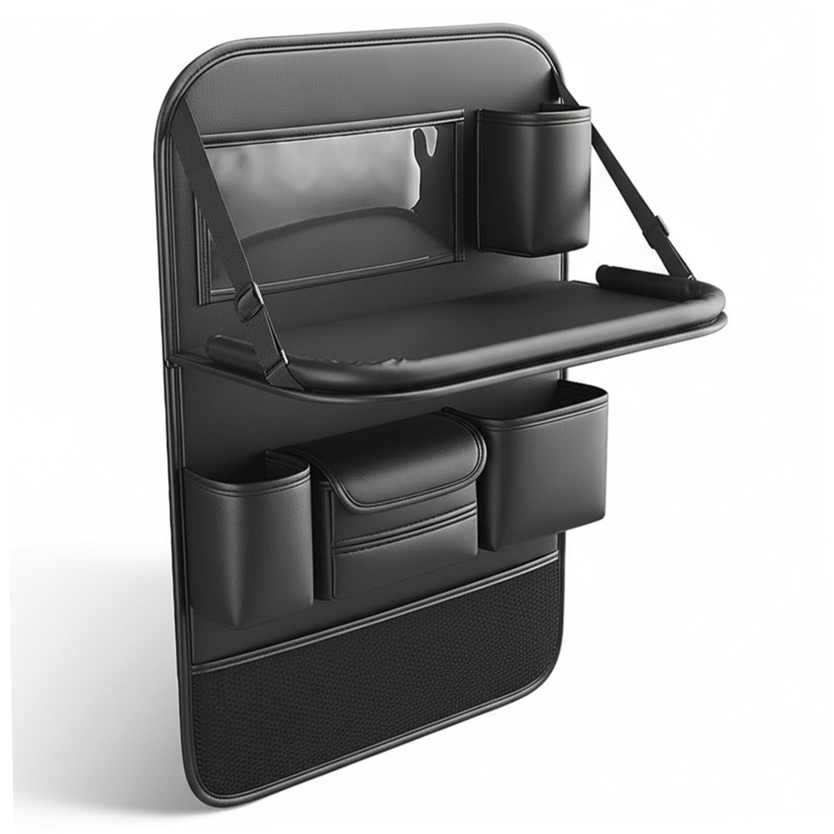 Hbbgdiy Car Backseat Organizer Leather Seat Back Storage with Foldable Table Tray Tablet Holder and Kick Mats, Travel Accessories for Cars and SUVs