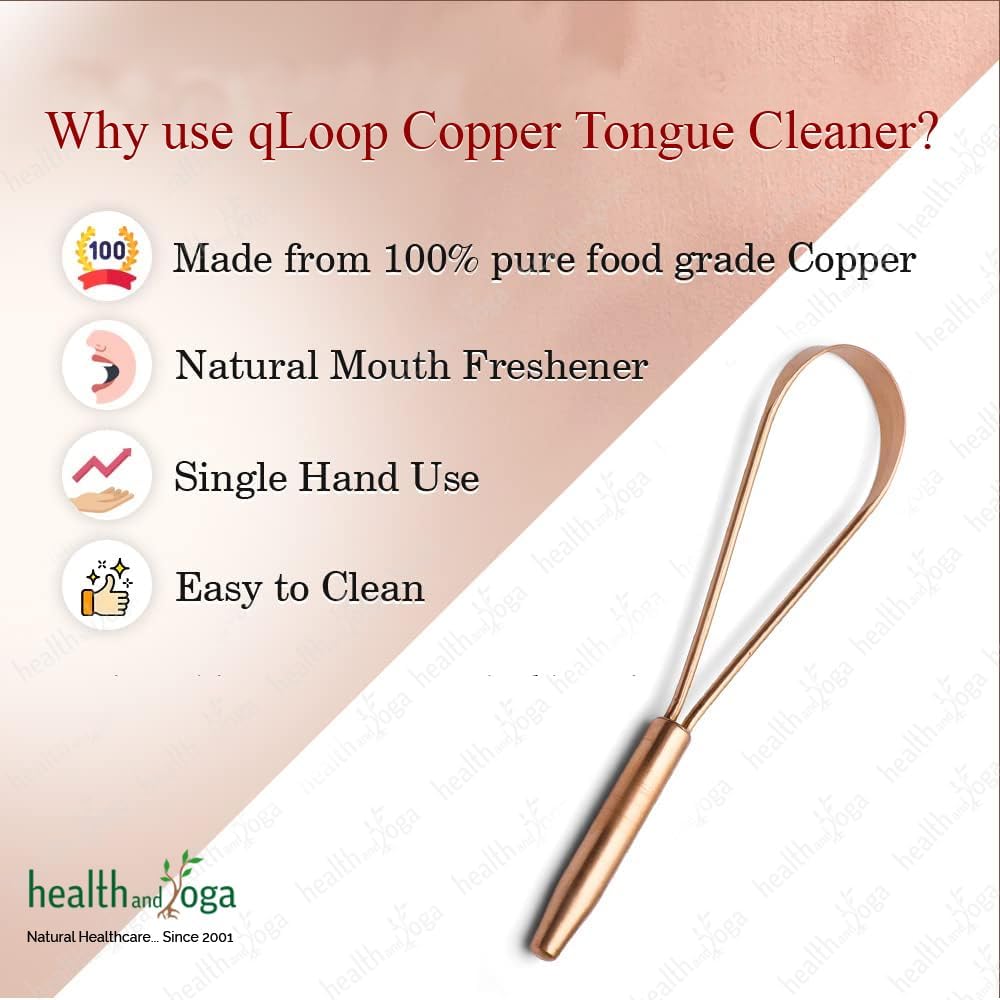 HealthAndYoga™ SteloSwipe Tongue Cleaner Scraper - Sterilizable Surgical Steel Tongue Brush (Set of 2) Plus qLoop Copper Tongue Cleaner (Set of 2)