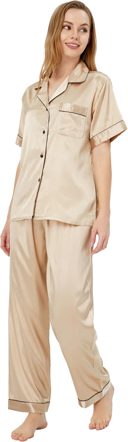 TONY AND CANDICE Women's Pajama Set, Short Sleeve Satin Sleepwear - Image 5