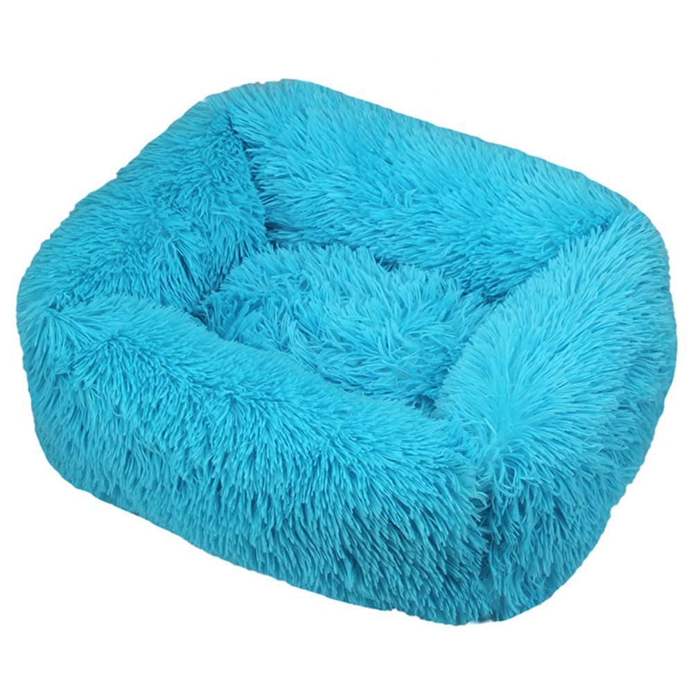 Hiseng Soft Fluffy Dog Bed, Simple Solid Color Self-Warming Cat Bed Washable Square Dog Beds Medium, Plush Anti-Slip Bottom Donut Cat Beds for Indoor Cats (XL 95x75cm,Blue)