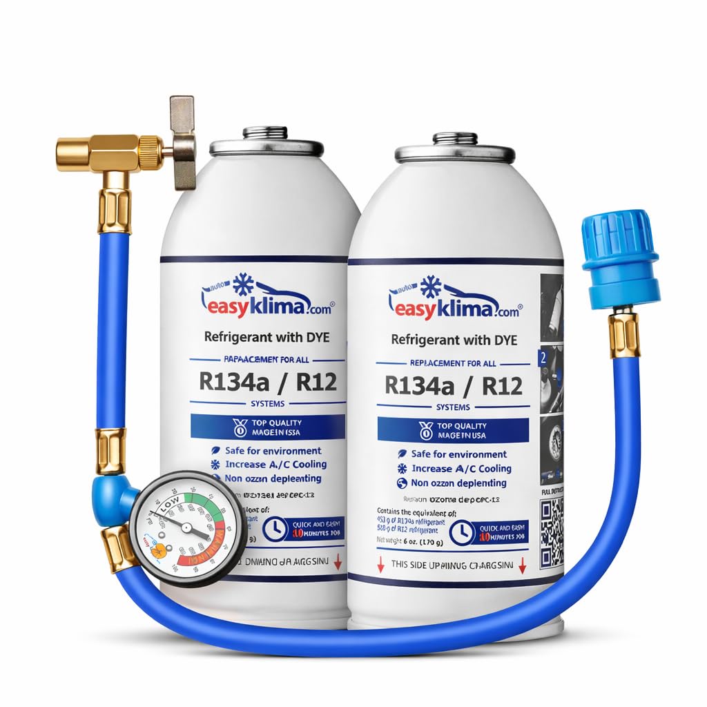 EasyKlima R134a Kältemittel Set mit DYE & Schlauch – 2 Dosen Nachfüllset für Auto Klimaanlage (1996–2016) | Einfache Anwendung | Profi Qualität Veltao set