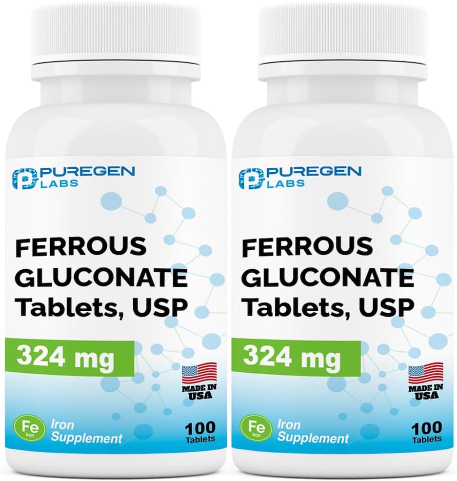 Puregen Labs Ferrous Gluconate 324 mg [High Potency] Iron