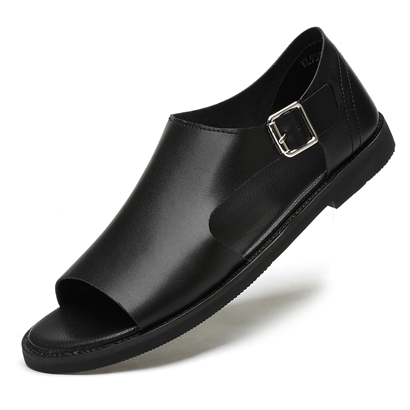 Men's Genuine Leather Cutout Water Shoes Slip On Flat Comfortable Open Toe Outdoor Casual Beach Light Weight Fisherman Sandals