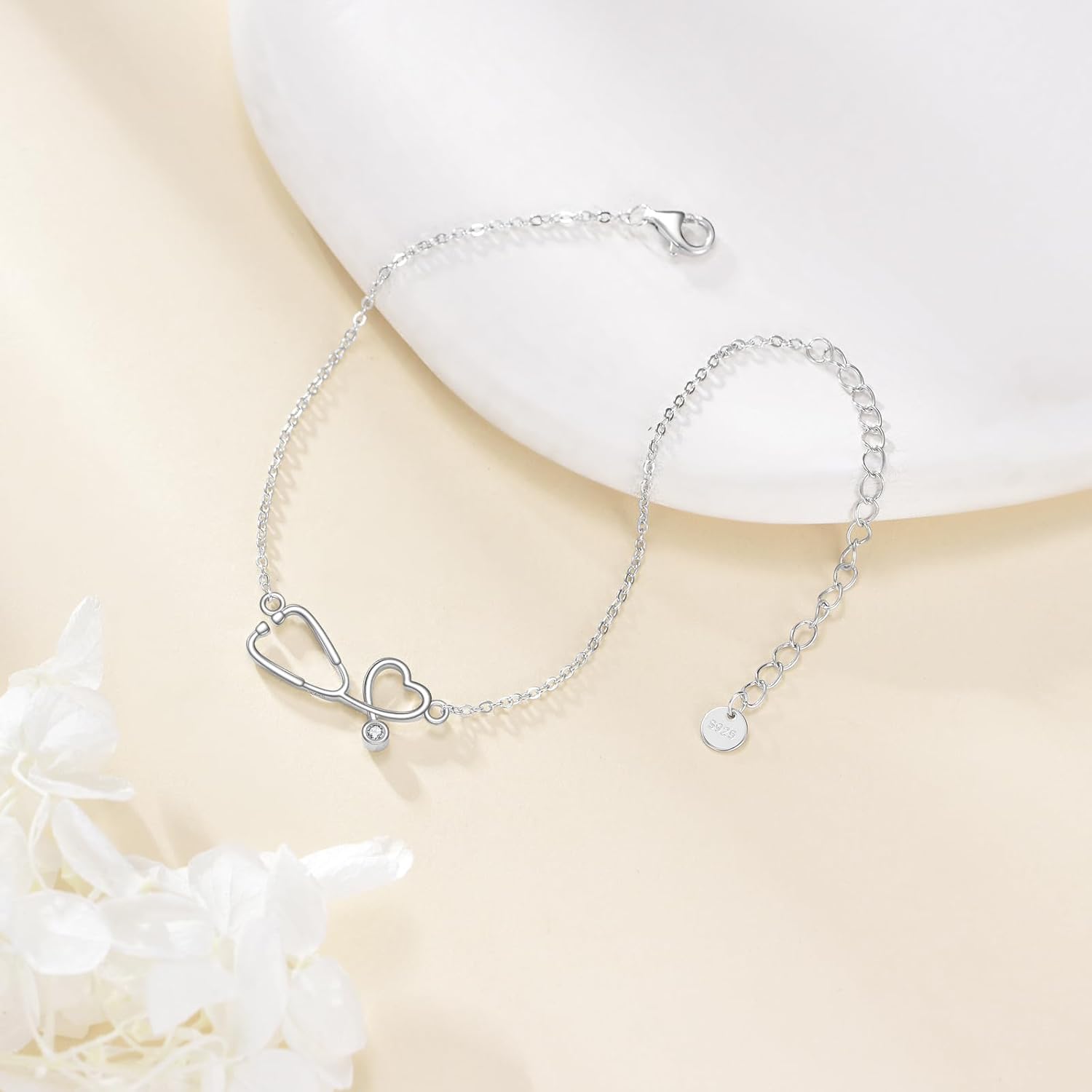 URONE Stethoscope Bracelet 925 Sterling Silver Nurse Bracelet Stethoscope Jewelry Gifts for Women NR Nursing Doctor Graduation Medical Student - Image 4