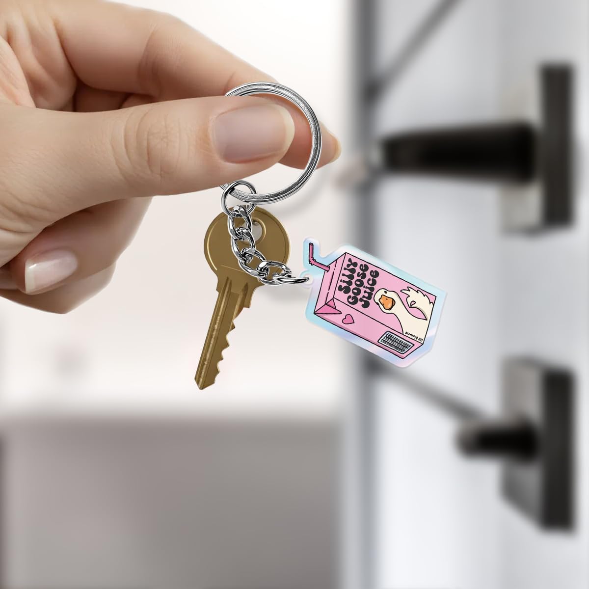 Funny Silly Goose Keychain for Kids Teen Girls Women, Cute Goose Decor Acrylic Key Ring Accessories, Funny Gag Gifts for Friends Coworkers White Elephant Gifts for Adults -1