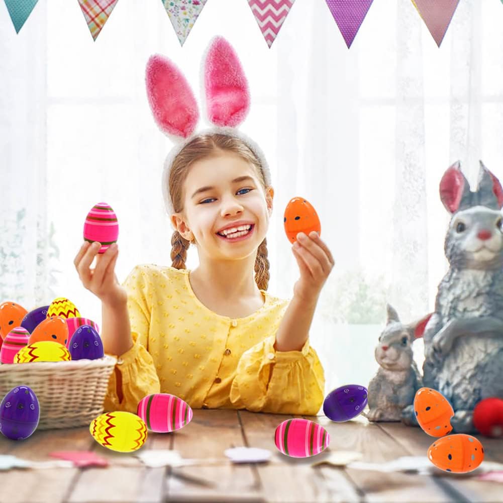 WODMAZ 36 Pcs 3.4" Plastic Printed Bright Easter Eggs, Assorted Prints and Colors Eggs for Surprise Egg Easter Basket Fillers, Easter Basket Stuffers, Easter Hunt Event, Classroom Prize Supplies