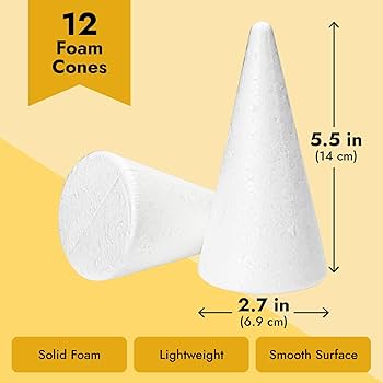 Cônes Mousse Loisirs Créatifs - Lot De 12 Blancs 7x14cm - DIY Noël, Décoration, Projets Manuels