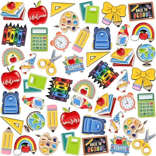 Hoteam 60 Pcs Welcome Back to School Enamel Pins Gift Bulk for Teacher Student First Day of School Lapel Pin Pencil Apple Bus Brooches Gifts for Backpack Clothes Hat Classroom Party Favors Accessories