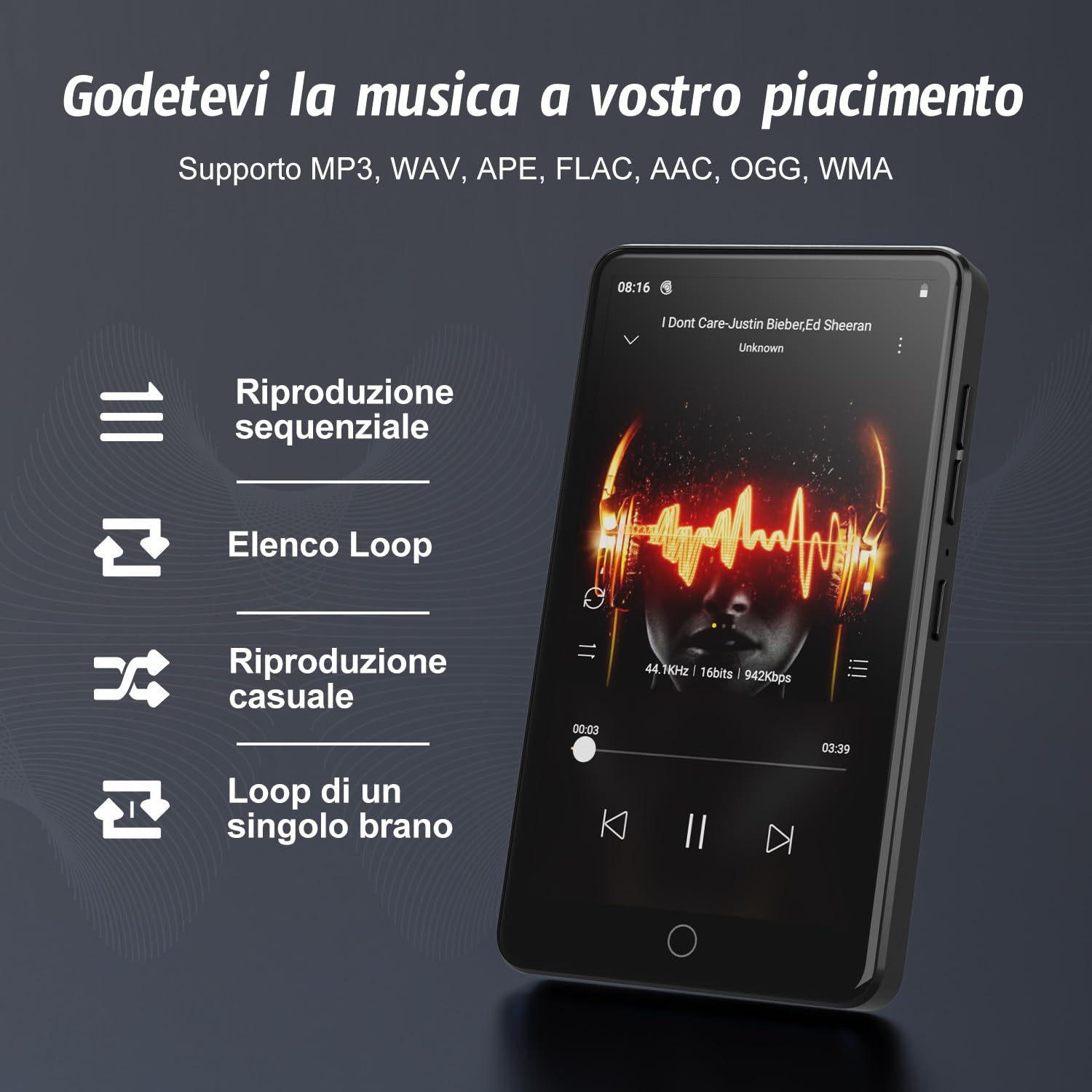 Lettore MP3 da 160GB con Bluetooth e WiFi, lettore MP4 IPS HD Touch Screen da 4,02" con altoparlanti, lettore musicale per bambini con sistema operativo Android 13, lettore MP3 MP4 con Play Store