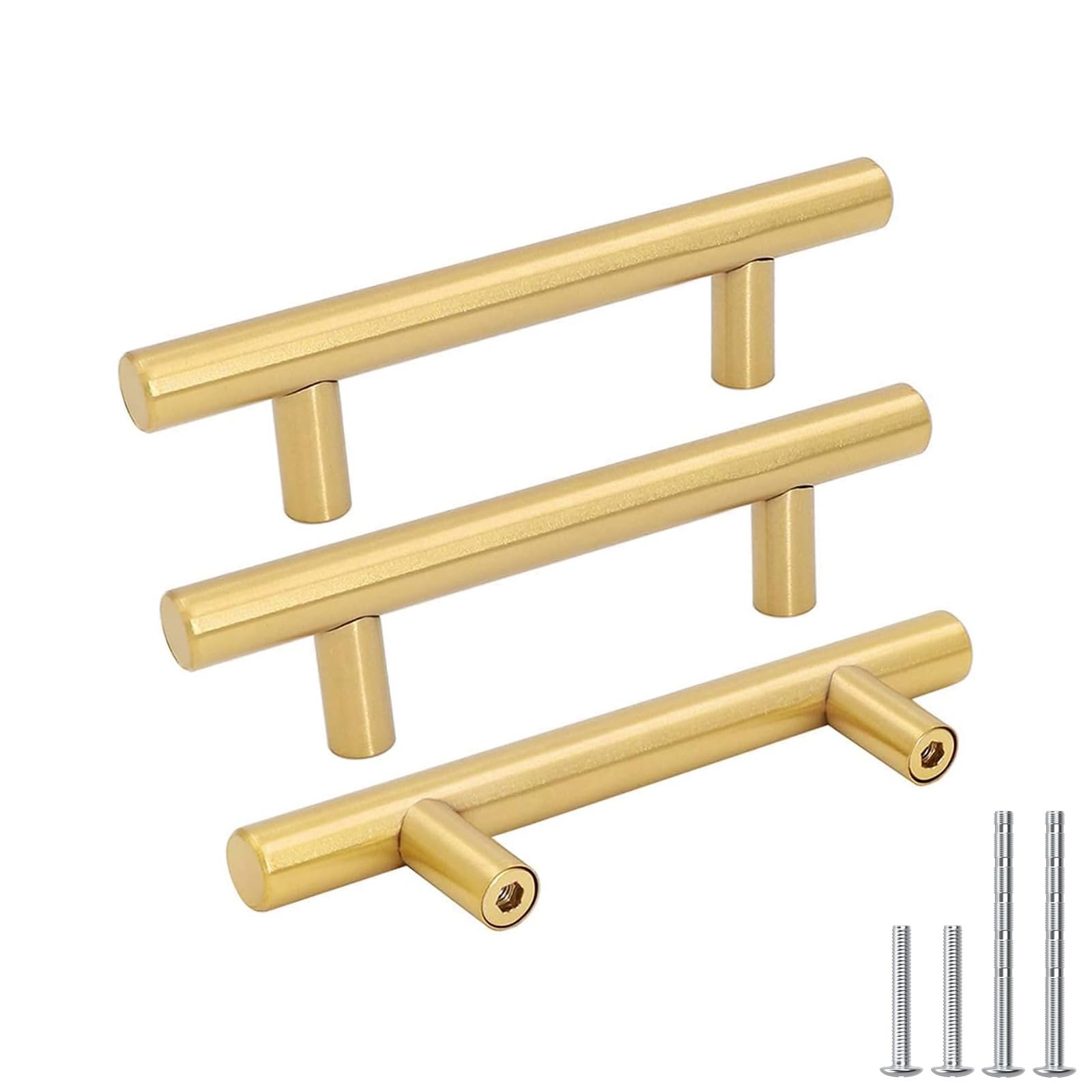 goldenwarm 10pcs GoldenステンレススチールモダンキッチンドアキャビネットTバーハンドルプルノブ真鍮ブラシ家具ハードウェア 3in hole centers LS201GD76-10Units