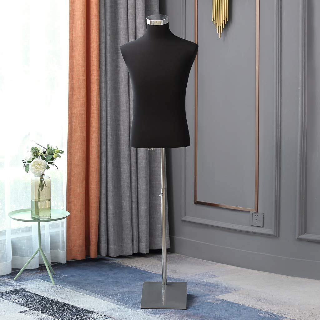 Loywe Manichino da sarto Busto Torso da Uomini Base quadrata in metallo Gr. 46/48 Nero LW6001S