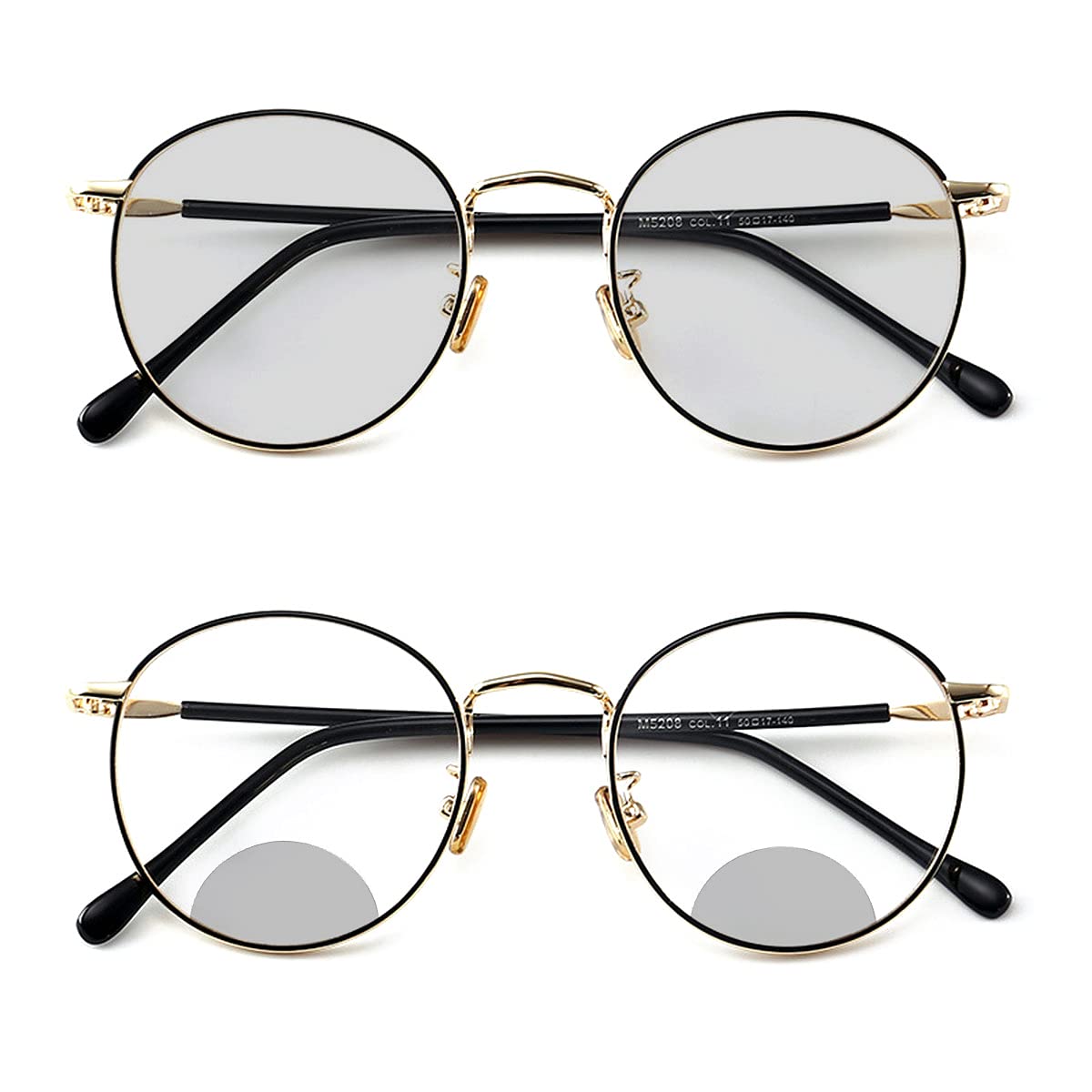 Melrose Transition Photochromic round Frame Bifocal Reading Glasses For Men Women Clear Sunglasses Readers UV400 (black gold, 2.25)