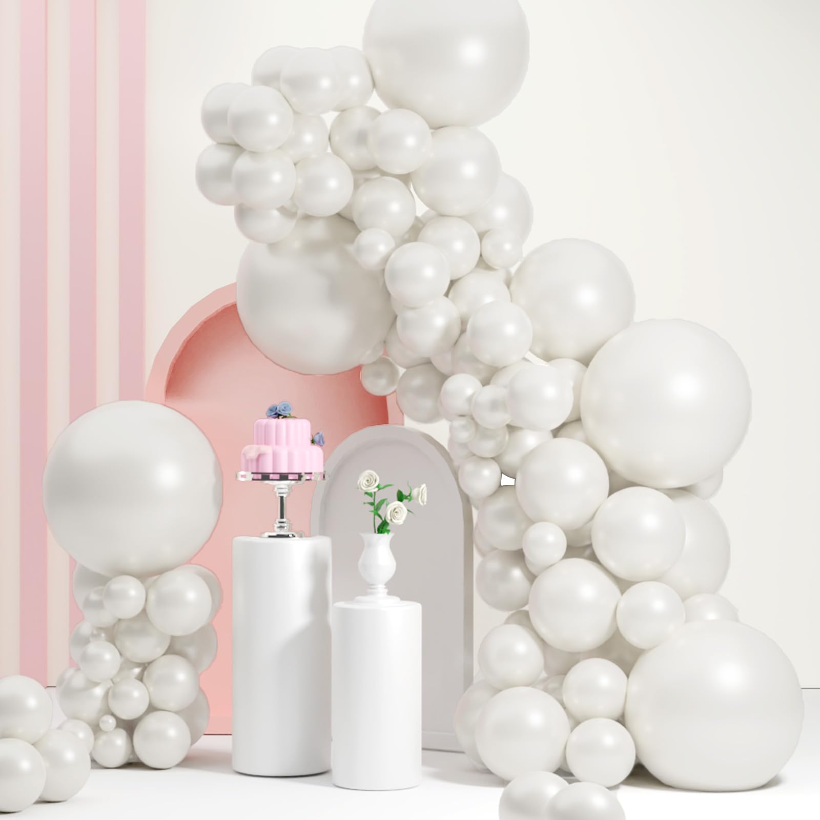 Pearl White Balloons Different Sizes, Double Stuffed Pearl White Balloon Arch, Pearls White Balloon Garland,18 12 10 5 Inch white Balloons for Boho