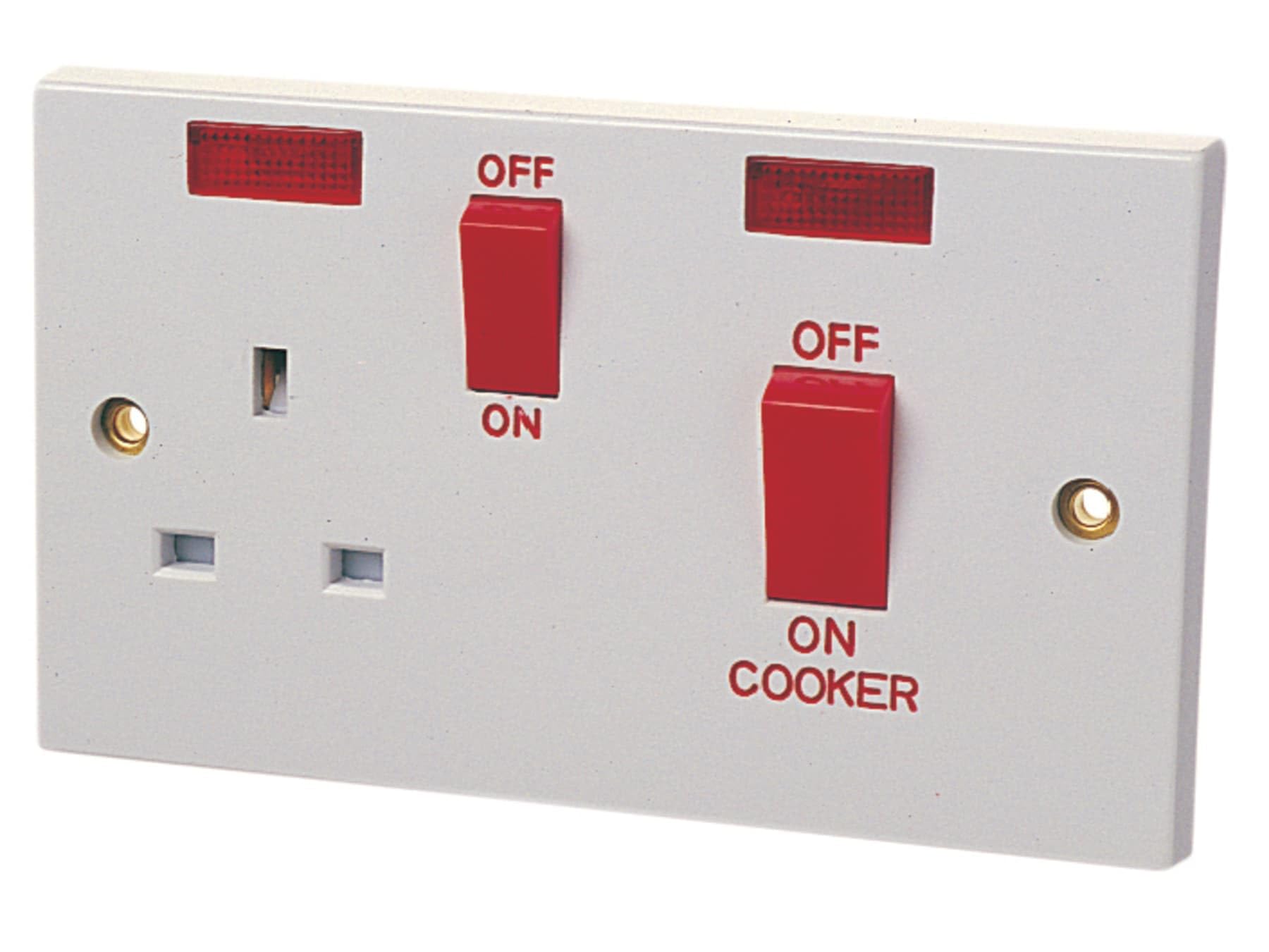 DENCON D/POLE SWITCH 45A 13A SWITCHED SOCKET, white