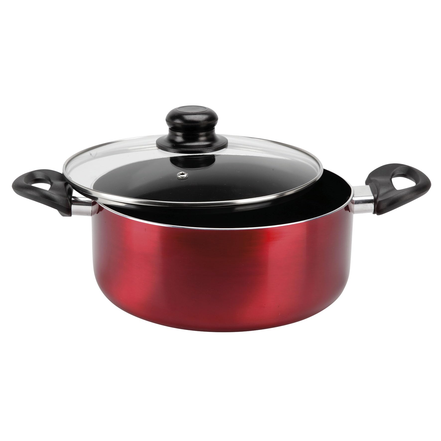 Sitram 712390 Rondel aluminiowy CHERRY Ø 24 cm - powłoka nieprzywierająca - kolor metaliczny czerwony - szklana pokrywa pary w zestawie - wszystkie palniki, w tym indukcyjne