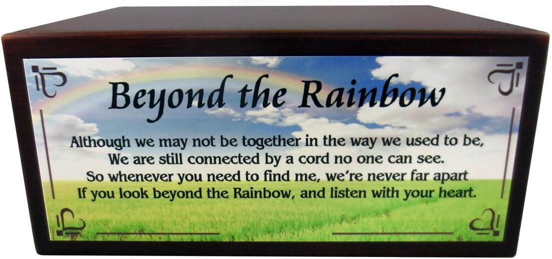 Conversation Concepts Beautiful Paulownia Small Wooden Urn with Yorkshire Terrier Puppy Cut Figurine & Personalized Poem Beyond The Rainbow