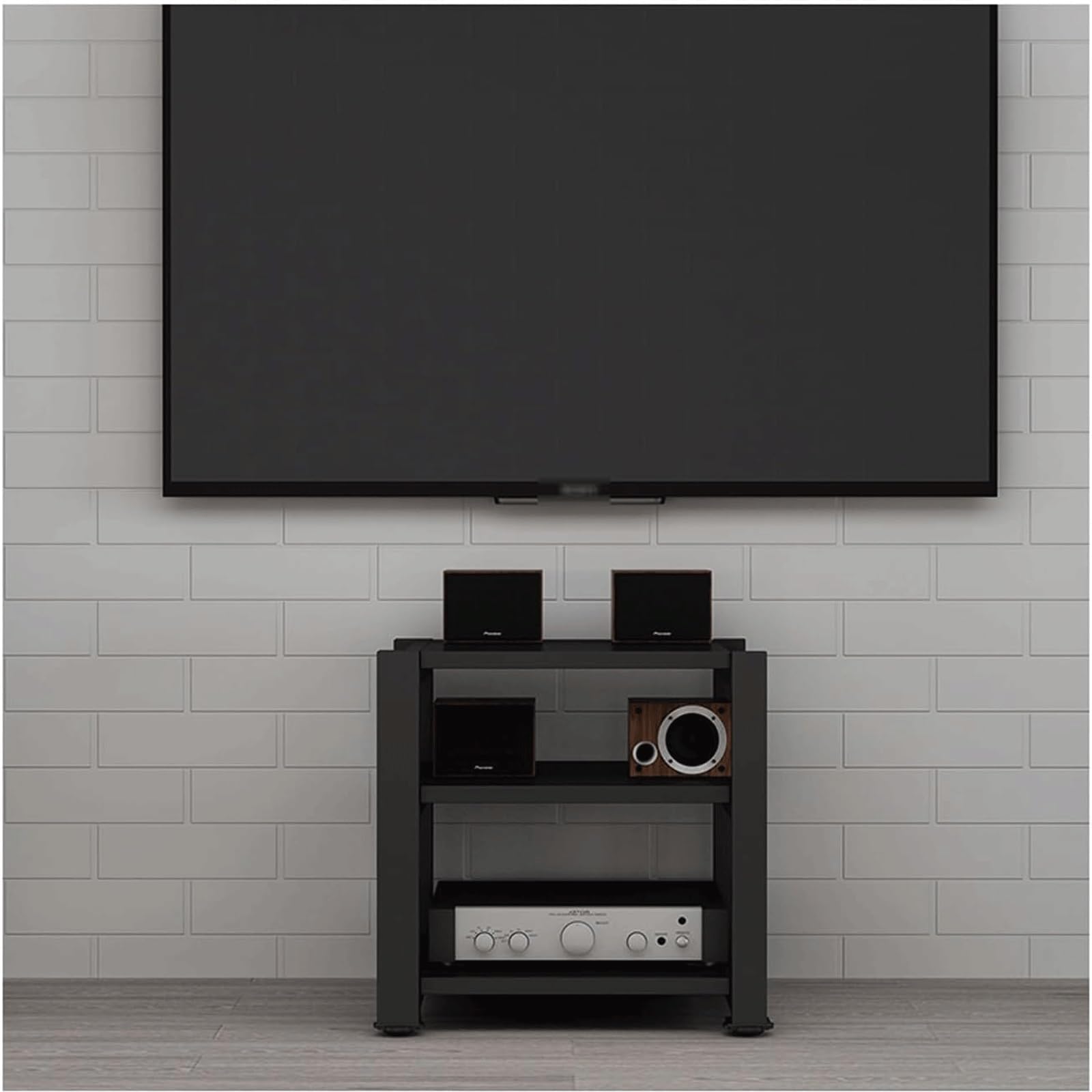 Szafa stereo Rack - 4-poziomowa konstrukcja z otwartą półką na sprzęt audio/wideo - wydajne zarządzanie dźwiękiem i przestrzenią