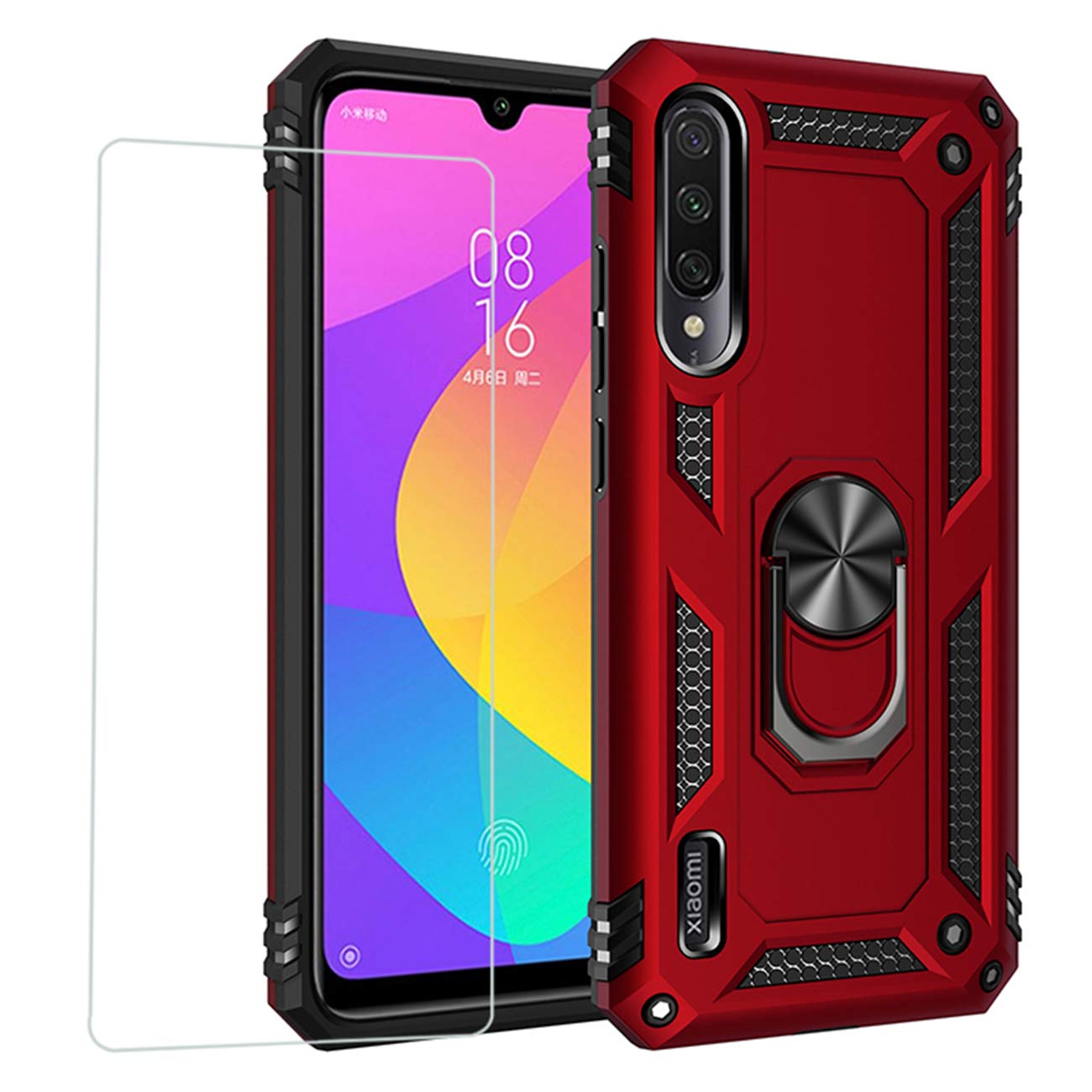 Joytag compatibles para Funda Xiaomi Redmi 9，Carcasa +Cristal Templado Silicona TPU 360 Grados Anillo Giratorio magnético Soporte Caja del teléfono del Coche-Negro — view 37