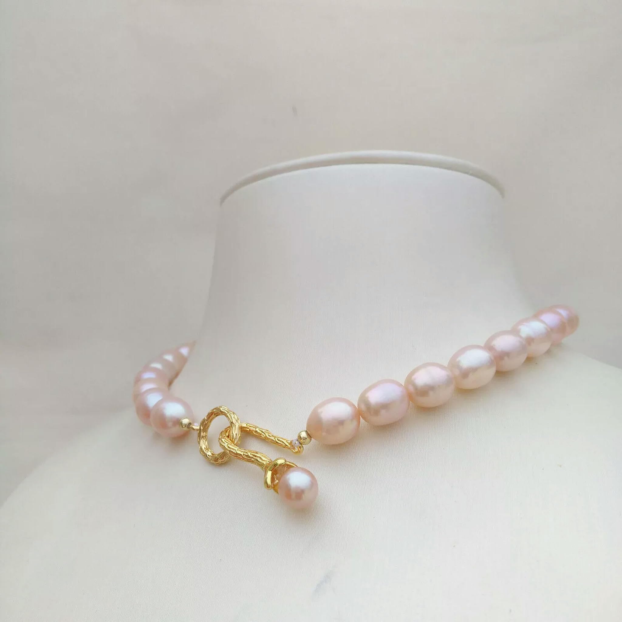 Collana di Perle Naturali Vere di Lavanda Rosa dei Mari del Sud da 17" in Oro 14k P