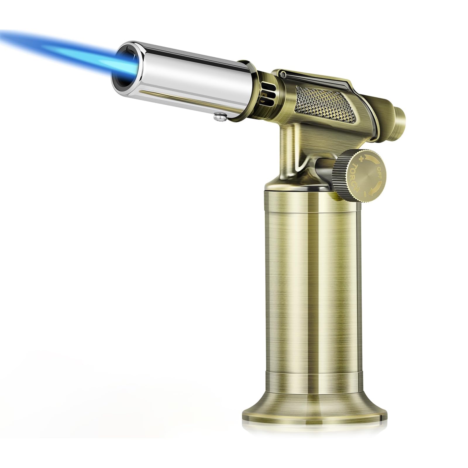 Saker Chalumeau au butane professionnel – Torche de cuisine et bricolage réglable à 1440 °C avec allumage piézoélectrique, base rechargeable et stable pour la cuisine, la soudure, les travaux manuels