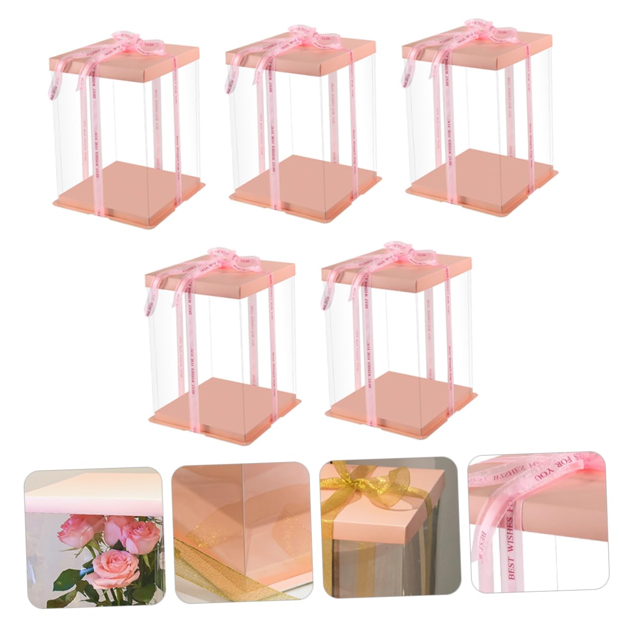 PRETYZOOM Elegant 5 Pack Cake Storage Case 6 Inch Cake Dessert Packing Box Holder Baby Shower Birthday Party Reusable Easy to Carry