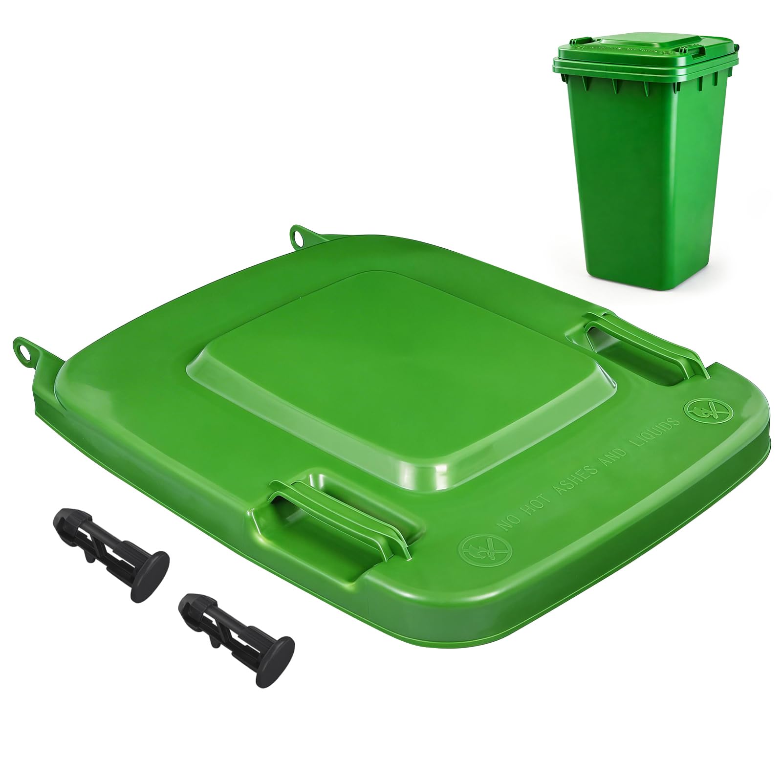ABOOFAN Wheelie Bin Lid Replacement, 240L Green Outdoor Rubbish Bin Cover with Hinge Pins, Standard Household Size, Heavy Duty, Easy to Fit