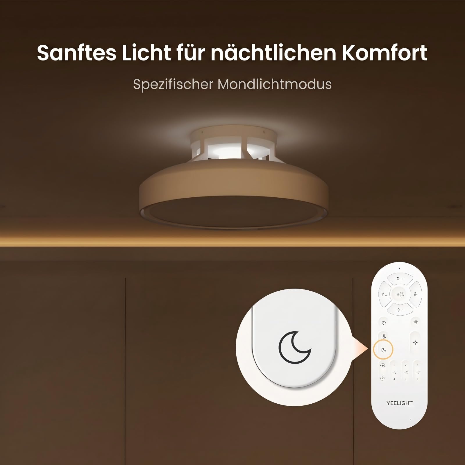 YEELIGHT Deckenventilator mit Beleuchtung, 74W Dimmbar Leise Deckenlampe Ventilator mit 6 Geschwindigkeiten & Fernbedienung Timer, Sommer Winterbetrieb, Smart Deckenleuchte für Schlafzimmer Wohnzimmer