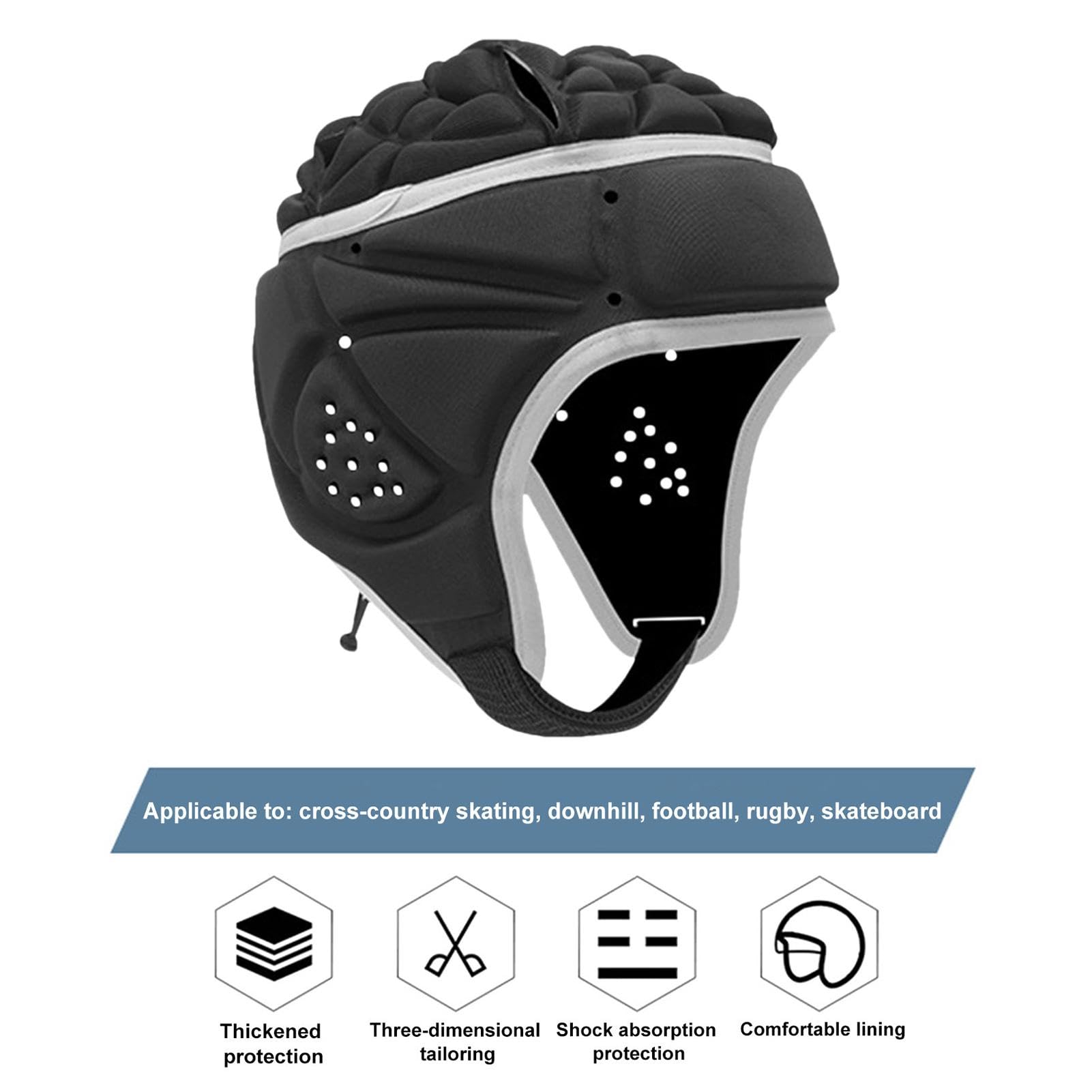 Casque De Protection Rugby Ultra-Mince, Couvre-Chef De Football Souple Réglable pour Enfant Garçons - 34x20cm, Les 6 À 13 Ans