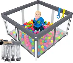 Cercadinho Infantil Dobrável 1,20x1,20 + BOLSA Para Transporte Cercado Bebês Portátil Chiqueirinho Articulado Material PREMIUM Seguro Brincadeiras Tecido Lavável Proteção Sala Quarto Casa Apartamentos