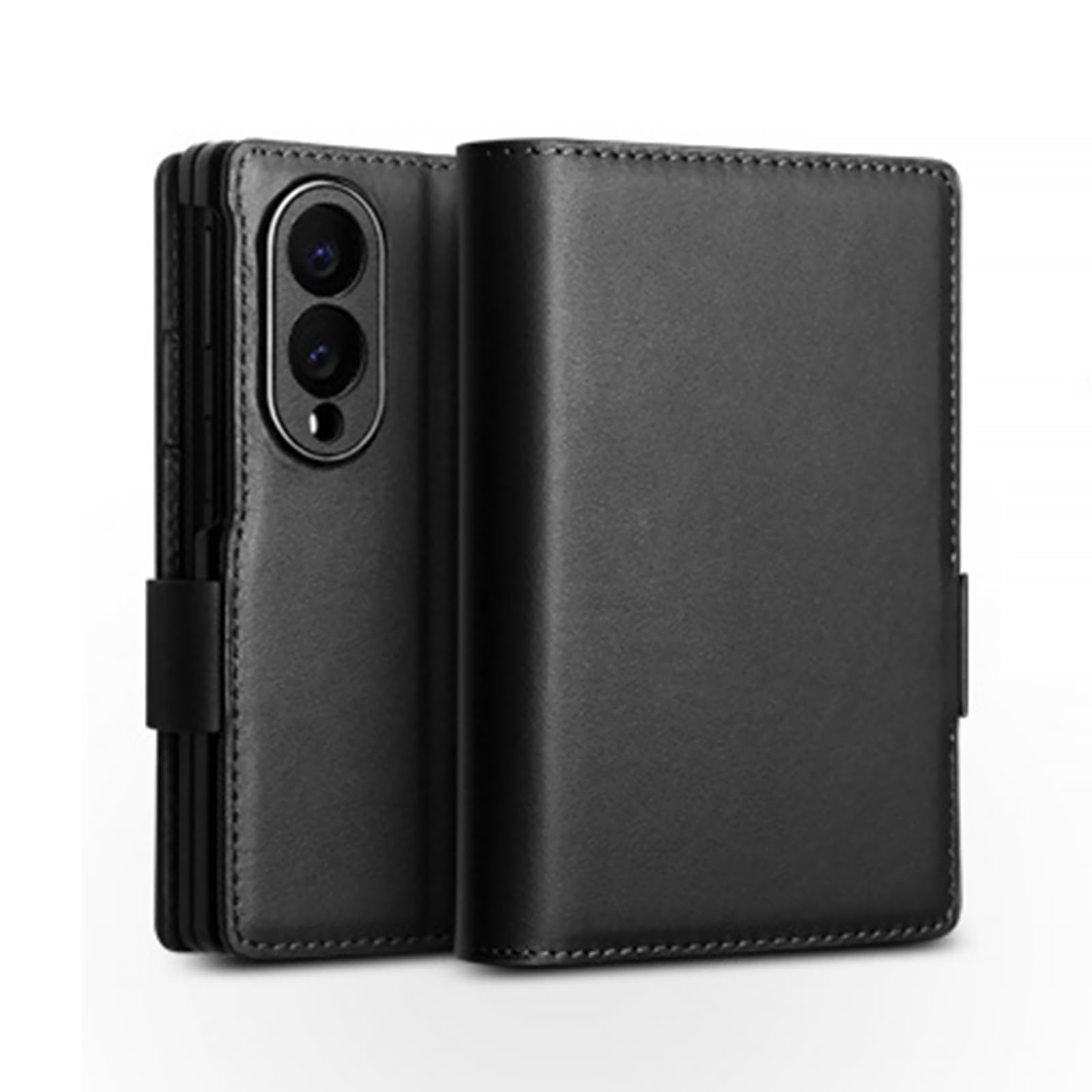 Etui portfelowe na telefon Samsung Galaxy Z Fold 8, pełne pokrycie, prawdziwa skóra bydlęca, etui biznesowe z klapką i podstawką, skórzana powłoka, czarne