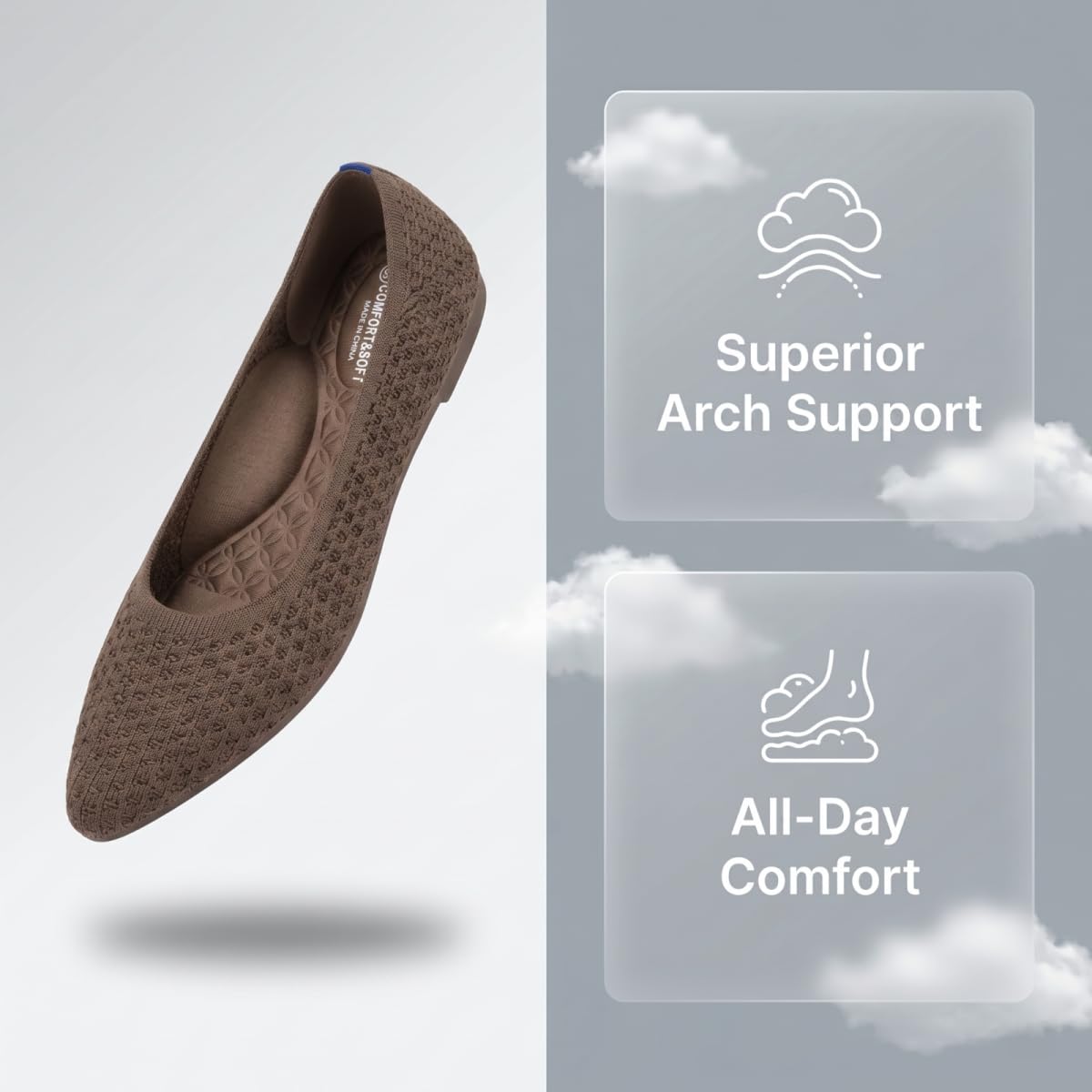 Frank Mully Femmes Bout Pointu Ballet Plat Tricot Chaussures Basses Chaussures Plates Confortables Slip on Flats Chaussures pour Femme Chaussures Classiques