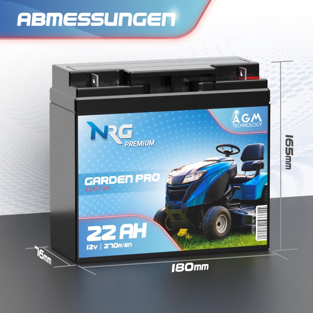 NRG Rasentraktor Batterie 12V 22Ah AGM Akku ersetzt 17Ah 18Ah 19Ah 20Ah