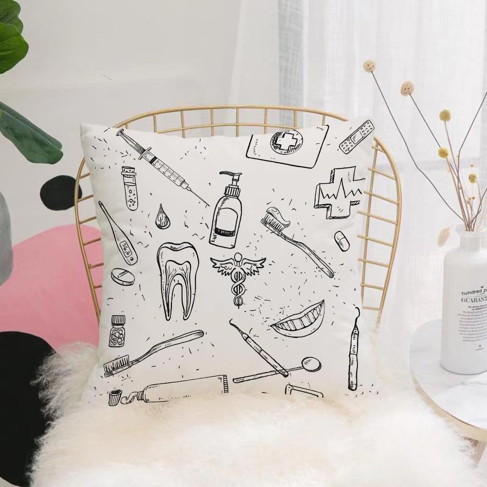 Hyosxw On The Topic Of Dentistry. Teeth Care. Doodl - A6 Cushion Cover,Throw Pillow Case Home Decorative For Living Room Bedroom Sofa Chair 18X18 Inch,On The Topic Of Dentistry. Teeth Care. Doodle Style.,Pillowcase 45X45cm