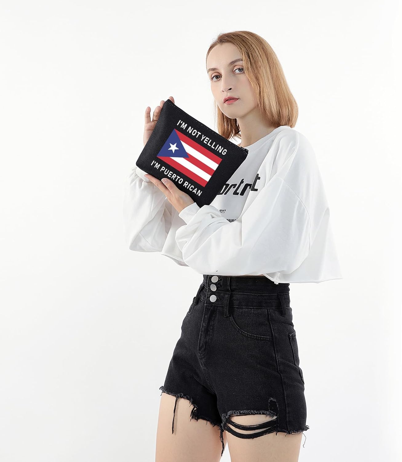 LEVLO Funny Puerto Rico Cosmetic Bags Souvenirs I'm Not Yelling I'm Puerto Rican Makeup Bags Puerto Rican Root Flag Travel Gifts (Puerto Rican+black) - Image 7