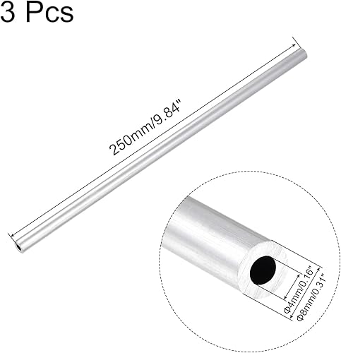 Miniatura 2 de uxcell 6063 Tubo redondo de aluminio 0.315 in OD 0.157 in Diámetro interior 9.843 in Longitud Tubería 3 PC