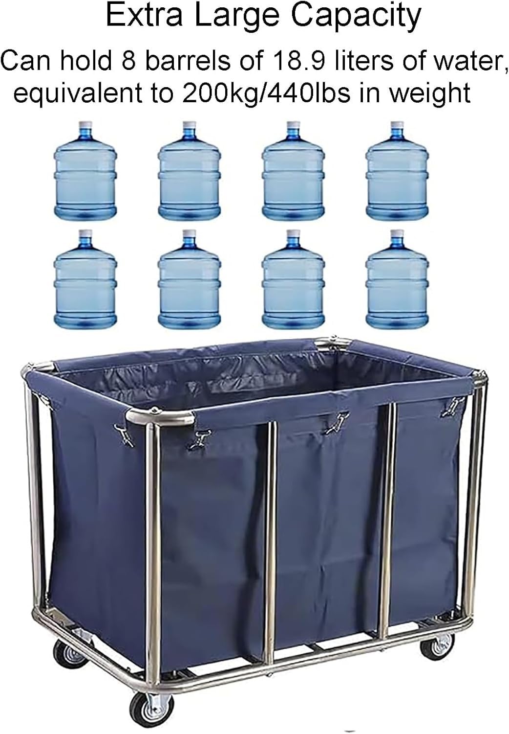 Carrello portabiancheria commerciale con ruote, cesto industriale da 400 l, grande borsa rimovibile resistente, per casa, hotel