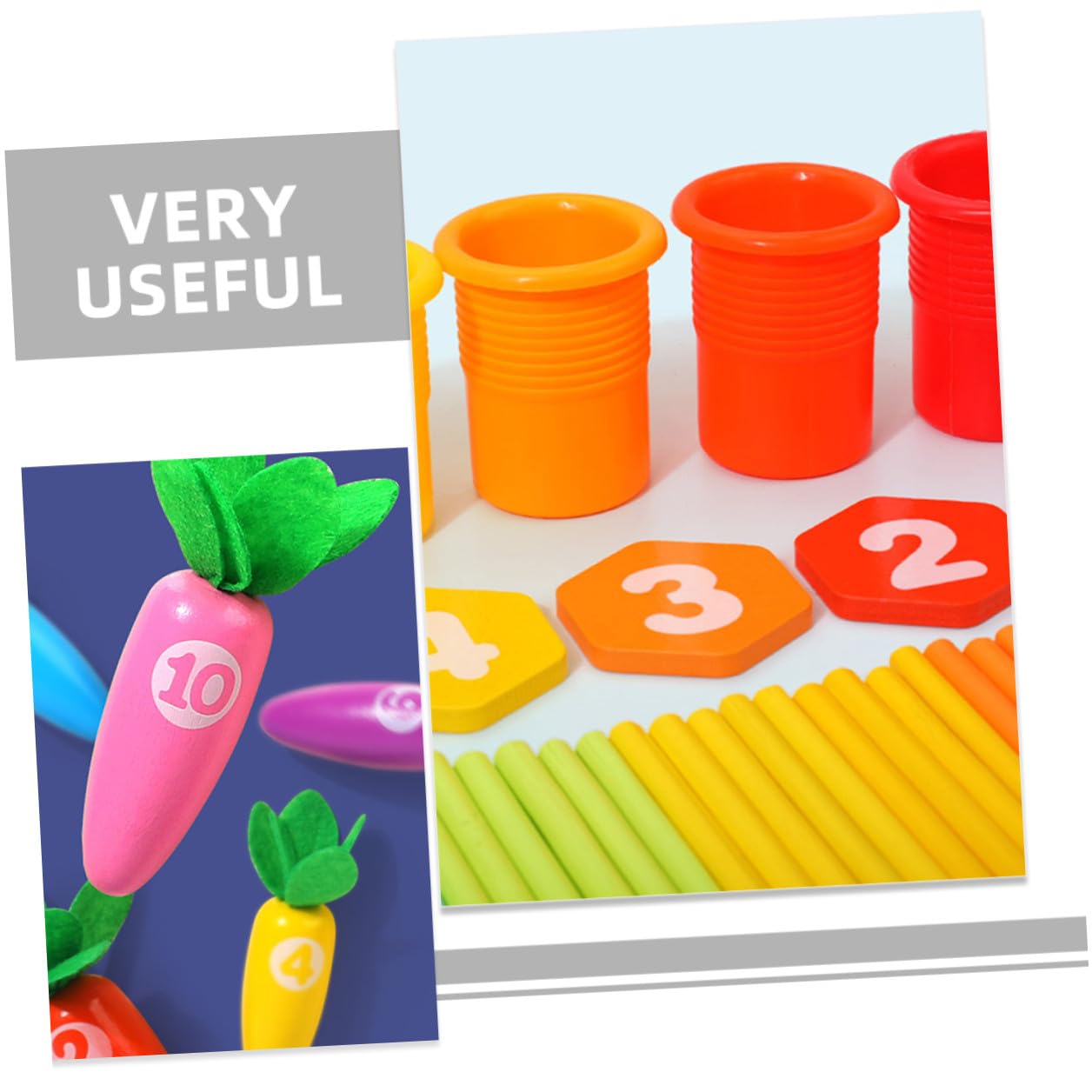 BESPORTBLE Gioco Montessori di Ordinamento Numeri per Bambini in Legno a Forma di Carota Facile da Assemblare Set 1 per Sviluppo Educativo e Apprendimento Precoce