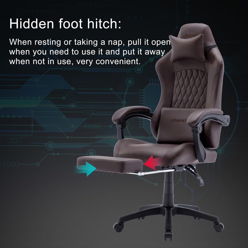 OHAHO Gaming Chair Computer Chair with Footrest and Lumbar Support, Height Adjustable Game Chair