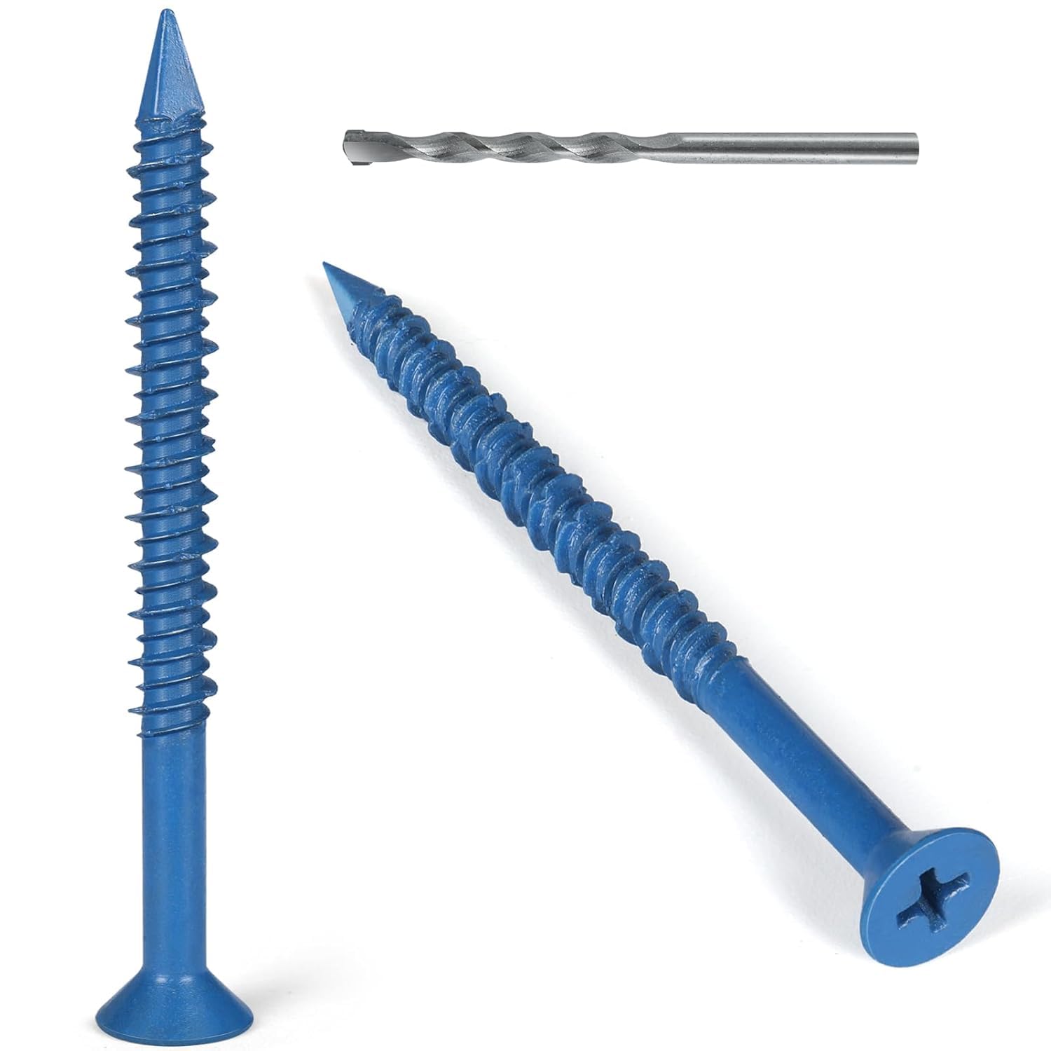 3/16 x 3-3/4 Inch 40Pcs Flat Head Concrete Screws, Screws Anchor with Drill Bit,for Masonry, Block, Brick, Cement, Stacoo, No Pre Drilling, Diamond Point