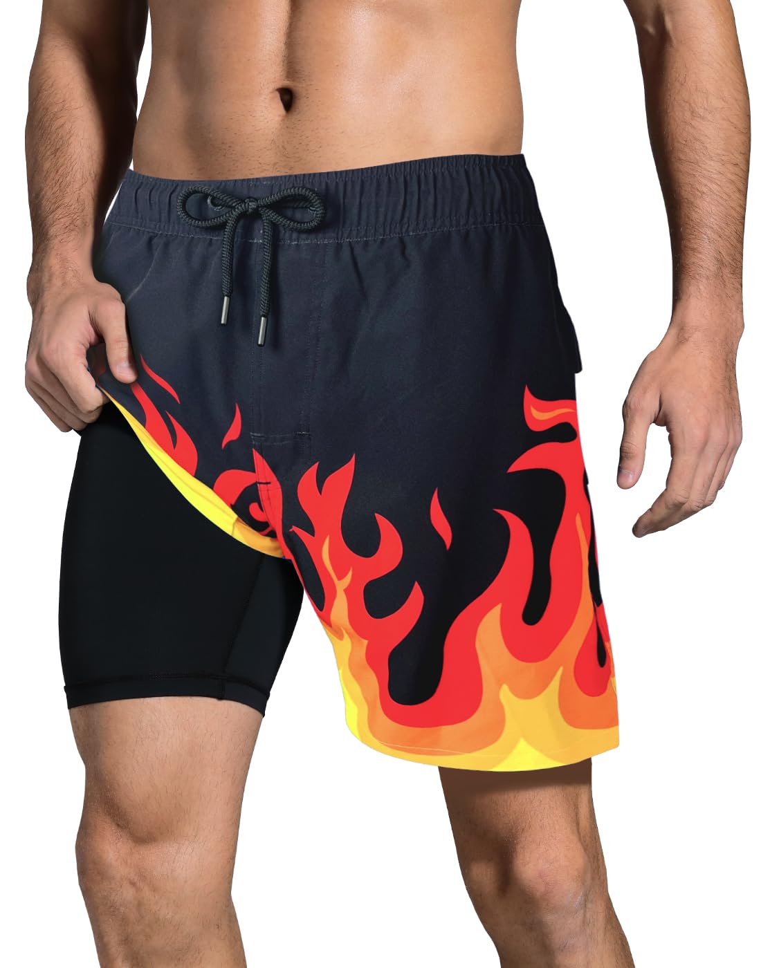 LUCOWEE Mens Swimming Trunks with Boxer Briefs Lined Swim Shorts Zipper Pocket Super Soft Quick Dry UPF 50+ Stretchy 7