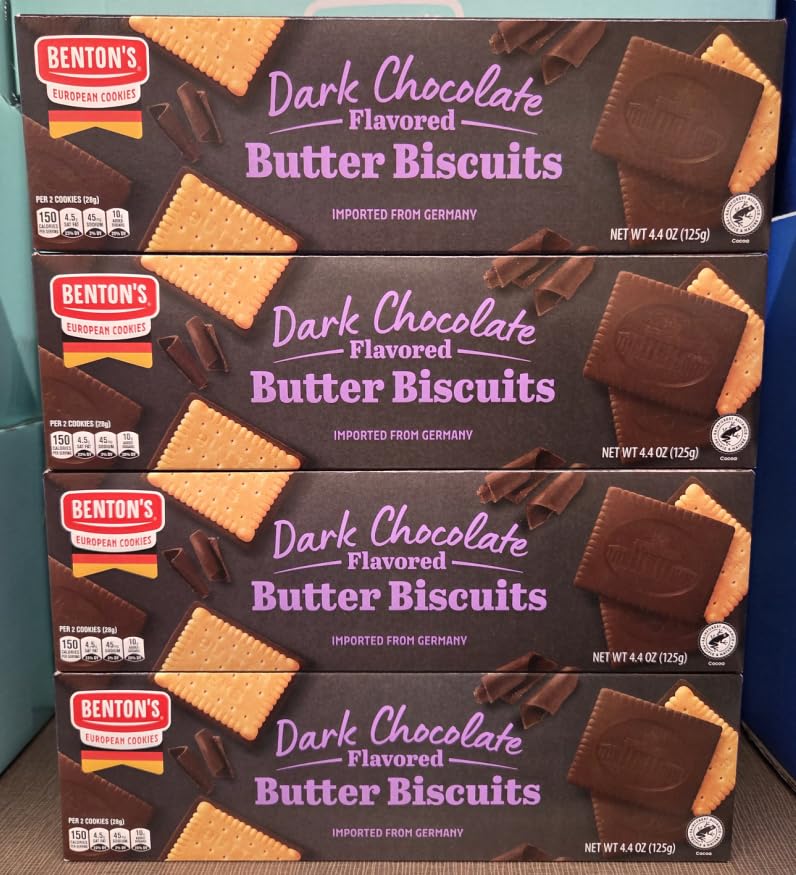 Bentons Dark Chocolate Flavored Butter Biscuits 4.4oz 125g (Four Boxes)