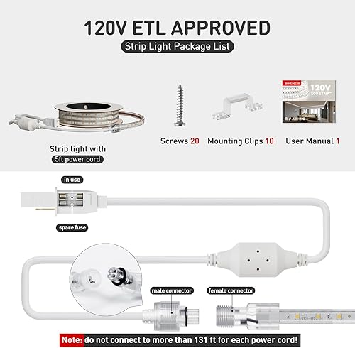 Miniatura 7 de Shine Decor Tira de luz LED fácil de conectar, 2800 K blanco cálido, resistente al frío, resistente a la intemperie para interiores y exteriores,